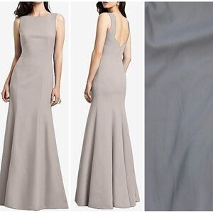 New Dessy Collection Trumpet Gown Bridemaid Dress Crepe Charcoal Gray Sz 16
